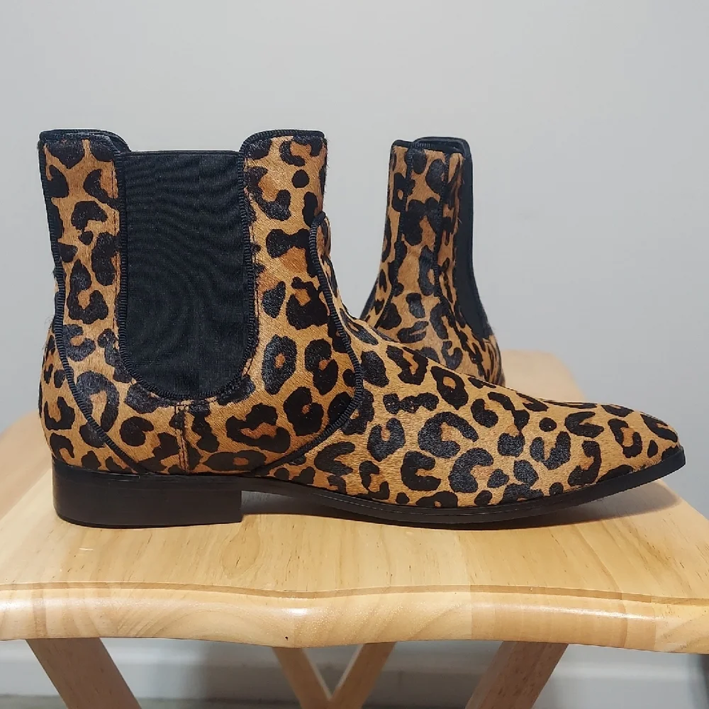 INC International Concepts Thames Cheetah Calf Hair Chelsea Boots Men's Size 10